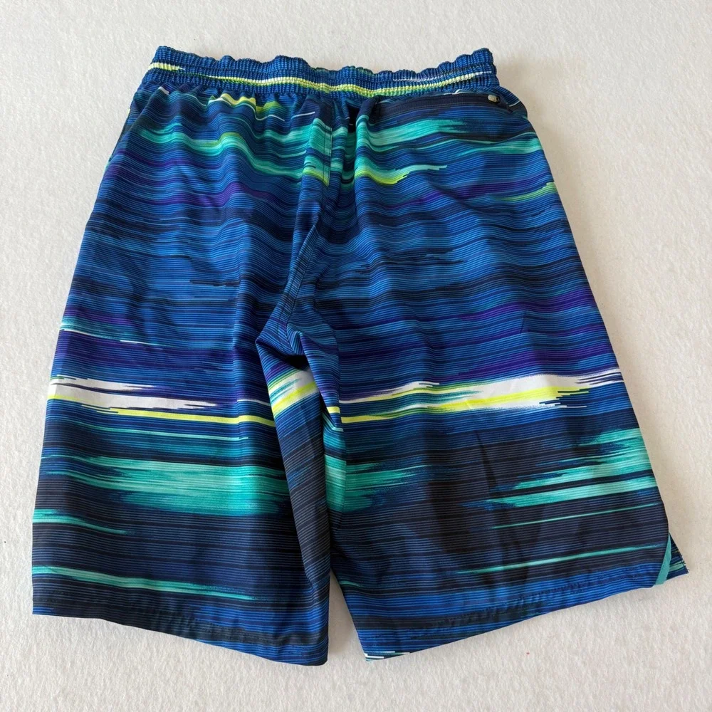 Nike Swim Trunks Mens Large Blue Teal Abstract Stripe Board Shorts Beach Tropics